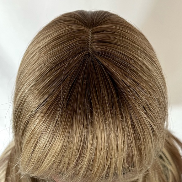 “Put On & Go” Blonde & Cocoa Brown Synthetic Wig with Bangs - Picture 2 of 6